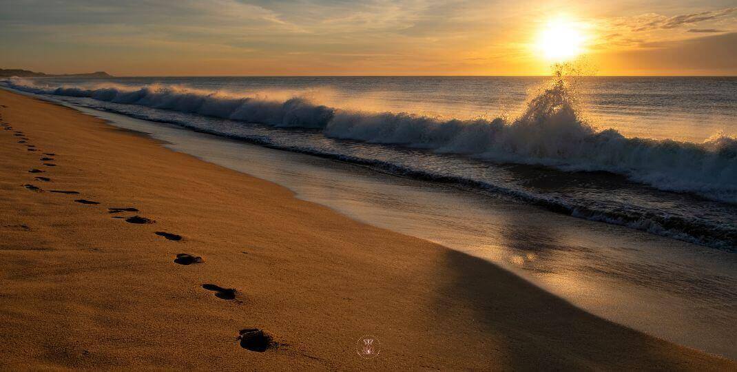 An image with a trail of footsteps, leading towards something.