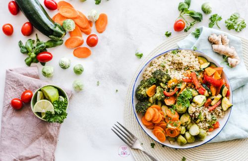 A vibrant plate of colorful, healthy foods