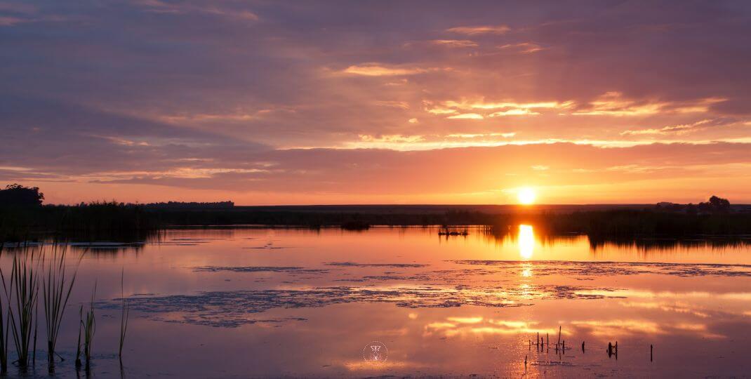 A serene sunrise over a peaceful landscape.